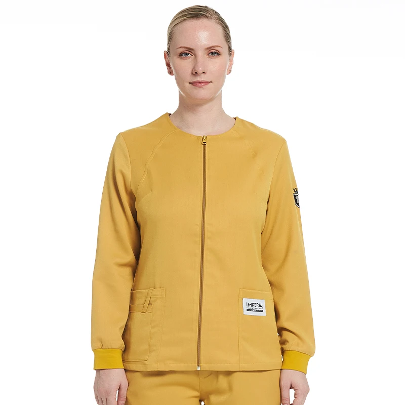 Nurse Work Wear Hospital Beauty Salon Ladies Scrub Suit Front Zip Jacket Tops Fashion Women Long Sleeve Medical Uniforms Sets
