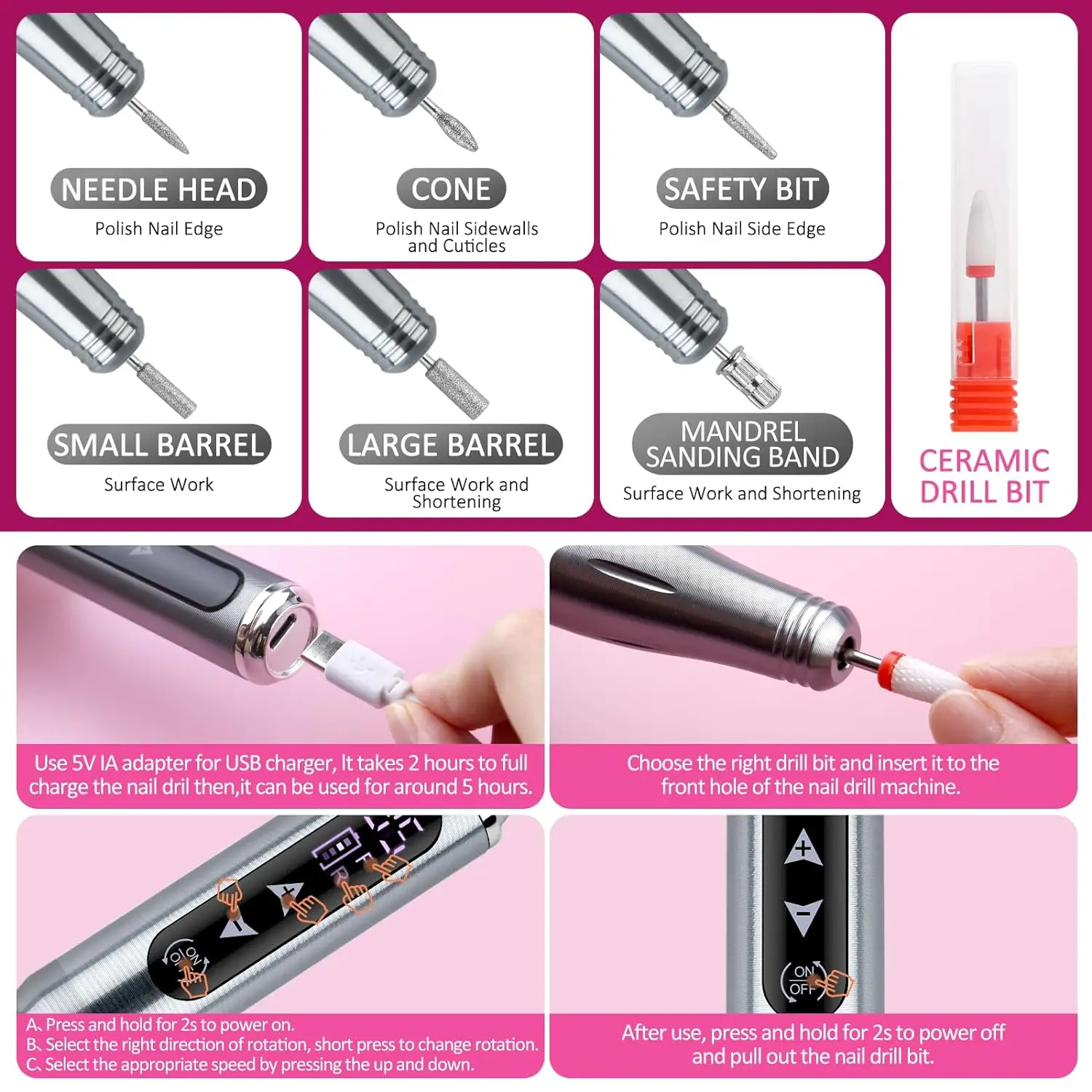 2024 New Touch Screen Electric charging Nail Polishing Pen 35000 RPM nail drill pen