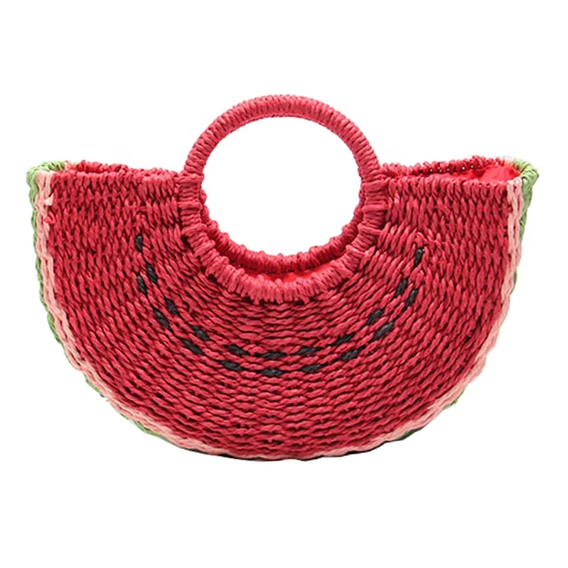 2020 NY custom design summer handmade paper straw women tote handle bags watermelon bag straw bag women