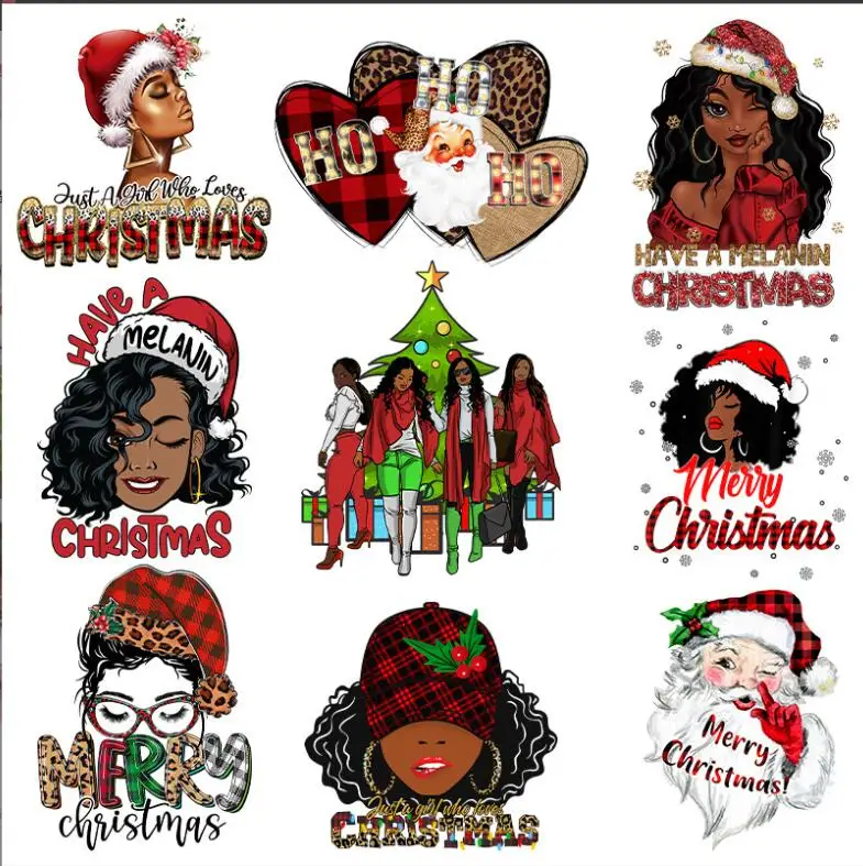 Новый дизайн рождественские наклейки переводные переводная трафаретная печать для одежды готовые к