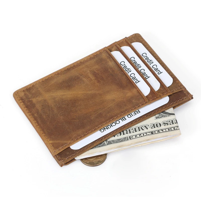 Wholesale custom men crazy horse genuine leather atm bank card coin holder rfid credit card holder wallet