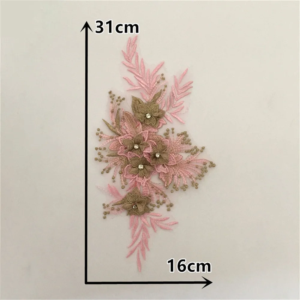 High Quality Rhinestone 3D Flower Embroidery DIY Mesh Lace Collar Sewing Decorative Clothing Accessories