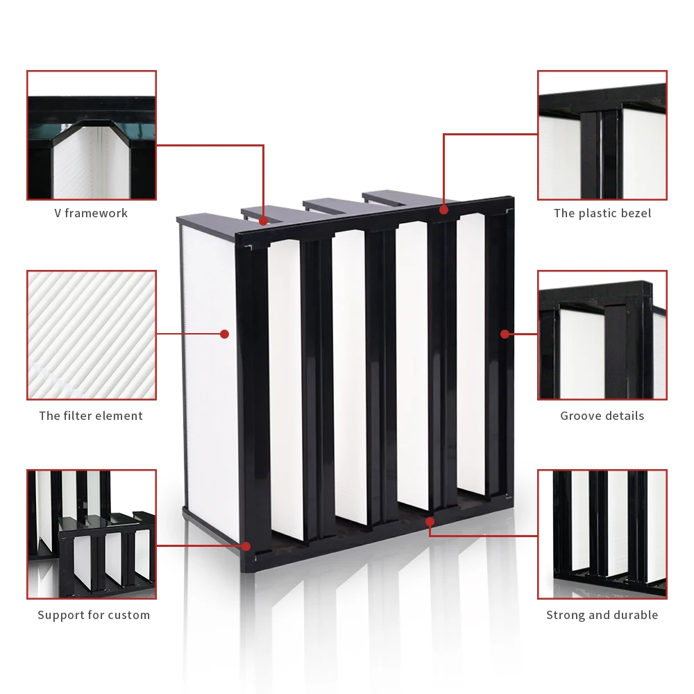 Glass fiber paper pre filter for h14 air purifier V-type HEPA air filter Hepa Filter Fiber Glass Media