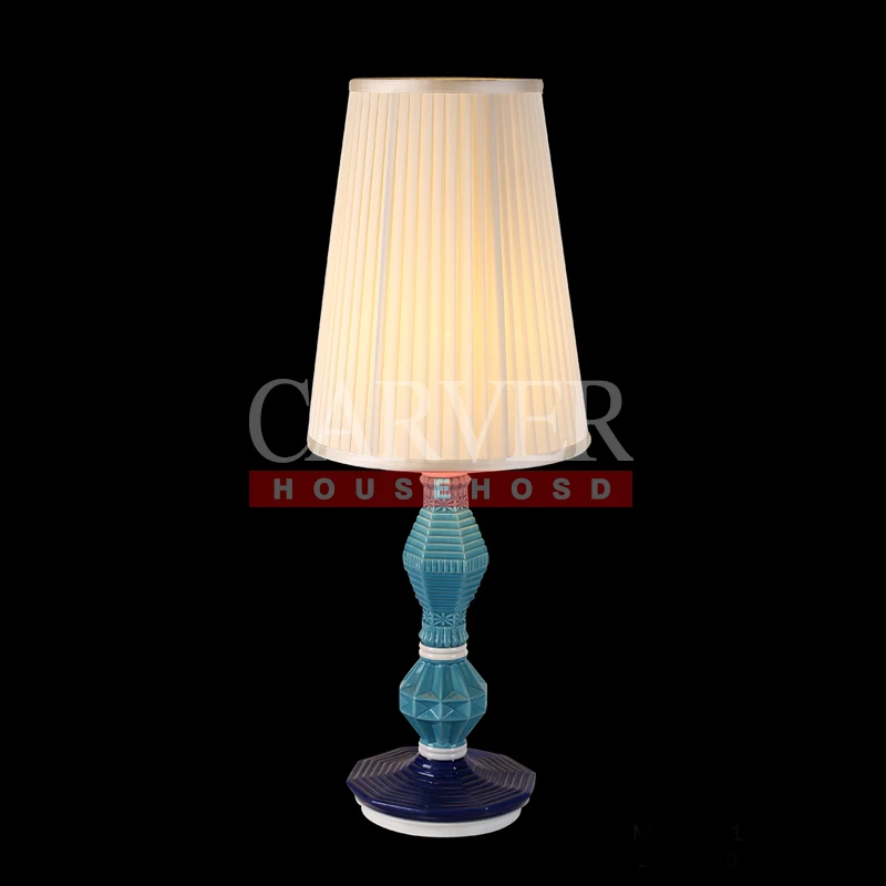 Arabic style table lamp  Blue ceramic desk lamp decorative living room lamp with fabric lampshade