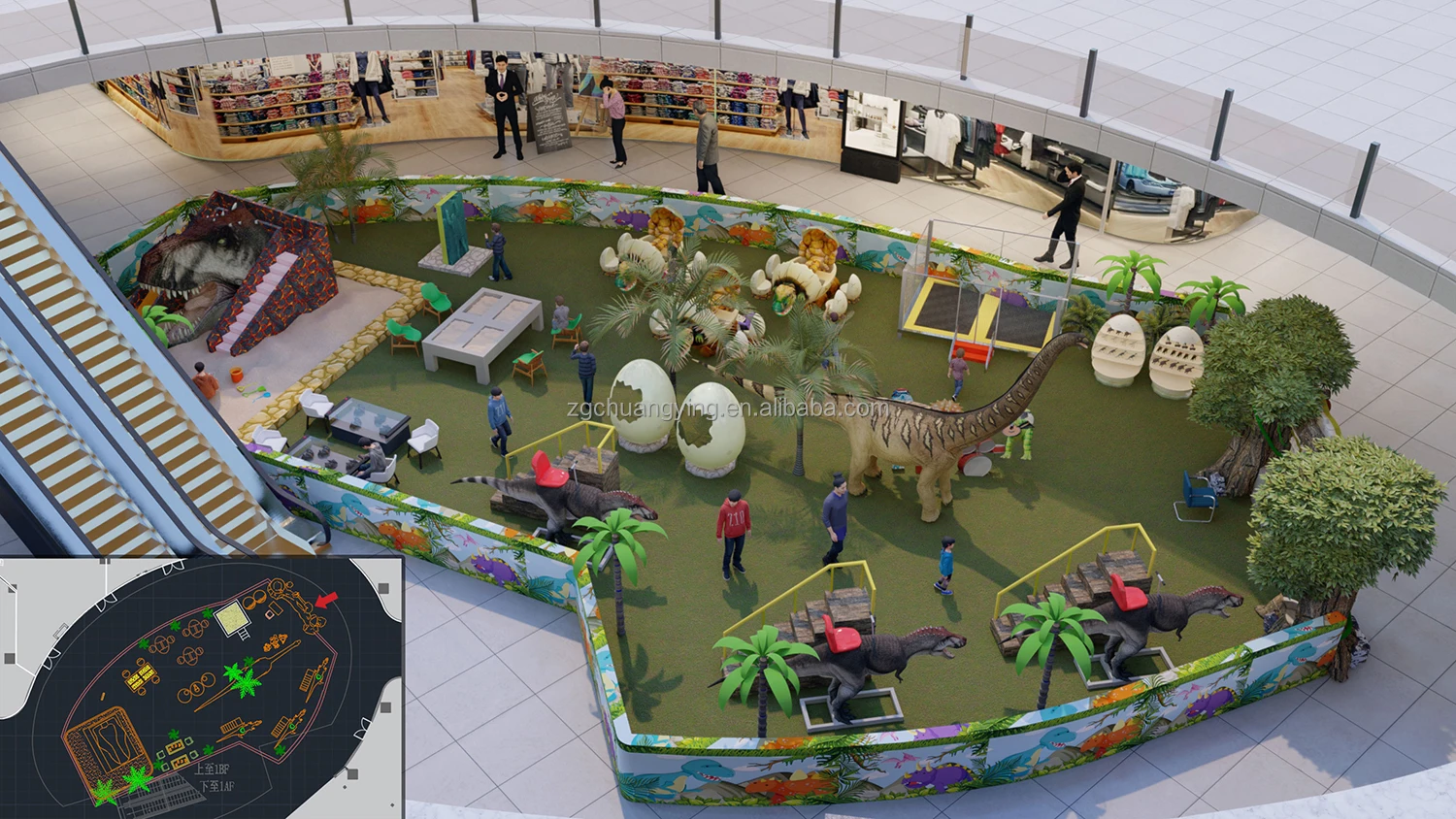 Animatronic Life Size New Arrival Lifting Dinosaur Dilophosaurus with Fence for Dinosaur Theme Park Moving Robot Model