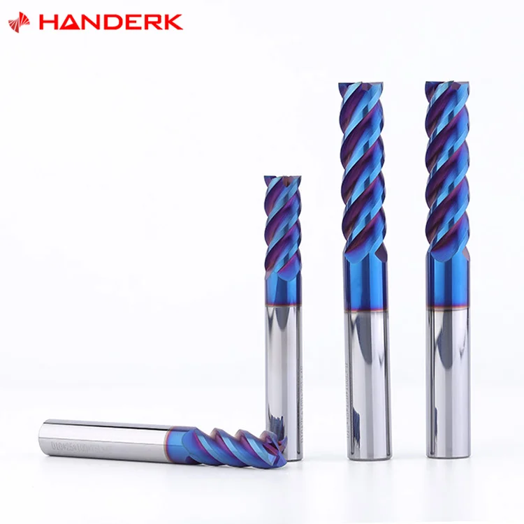 HANDERK Sell In Stock Tungsten Carbide 4Flute Milling Cutter with Naco Coated 65 Hrc End Mill for CNC Cutting Tools