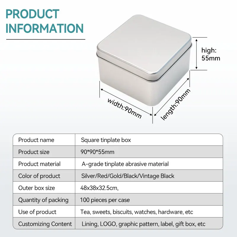 Manufacturers custom square food storage container biscuit tin can watch box metal packaging tin box