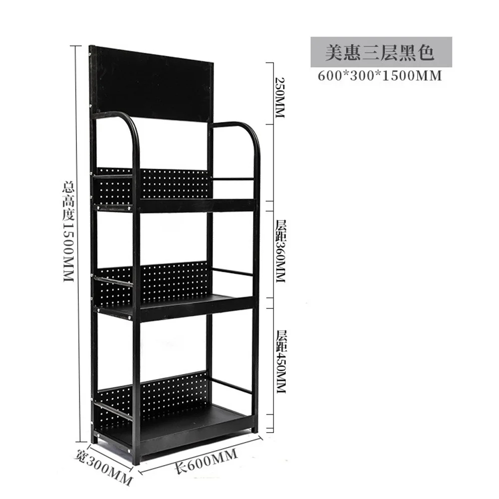 M006 60x30x150cm 3 Layers Custom Printing Metal Material Tools Display Stand Rack with Wheels