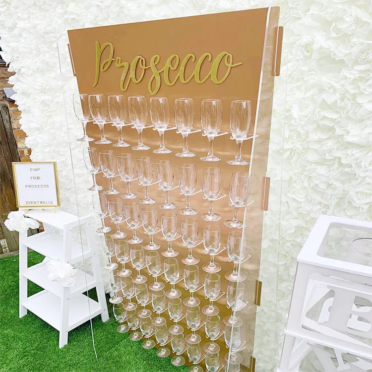 Clear Floor circle Perspex Champagne Wall Mount Clear Acrylic prosecco Wine Glass Cups Display Stand Rack Wall for Wedding