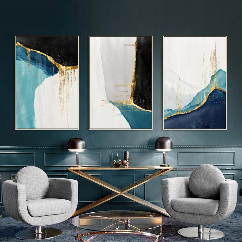 Golden Abstract Art Painting Simplicity Artwork Canvas Poster Nordic Print Wall Picture Modern Home Living Room Decoration
