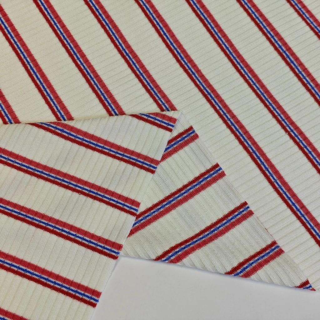 Professional Factory 230Gsm  Rayon Spandex  Modal Stretch  Rib Stripe Yarn Dyed Rayon Knit Rib Fabric For Garment