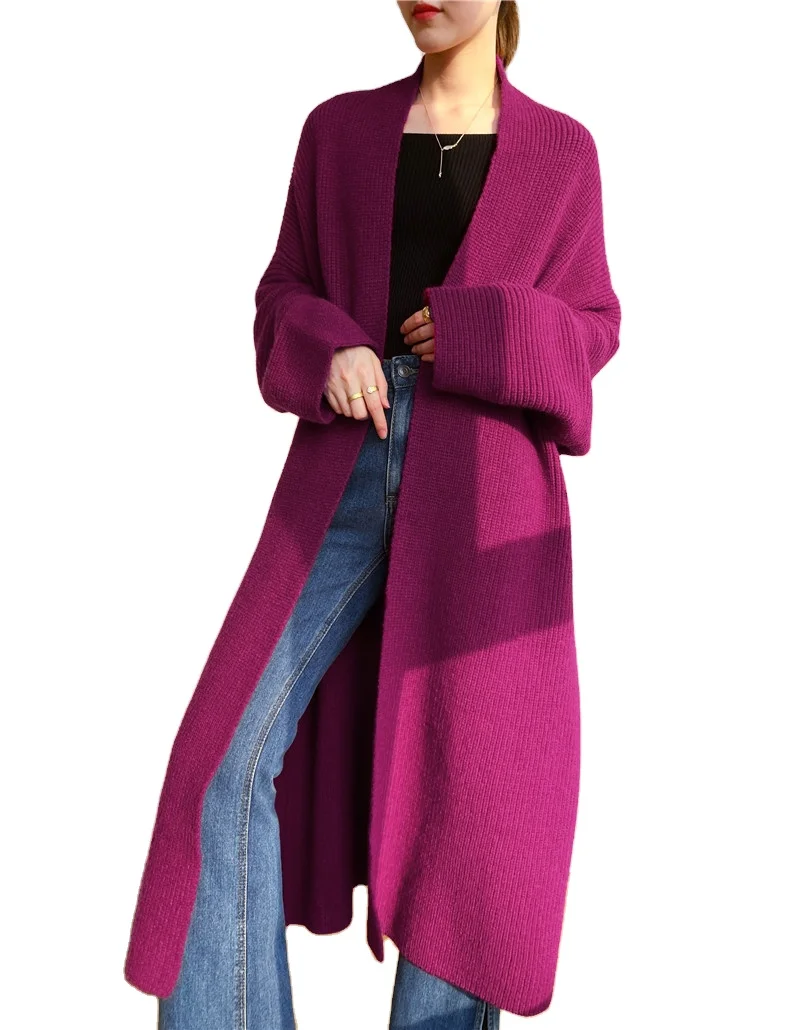 Winter thick knitted long sweaters cardigan casual loose pullover maxi knitwear plain rib midi cardigans for women