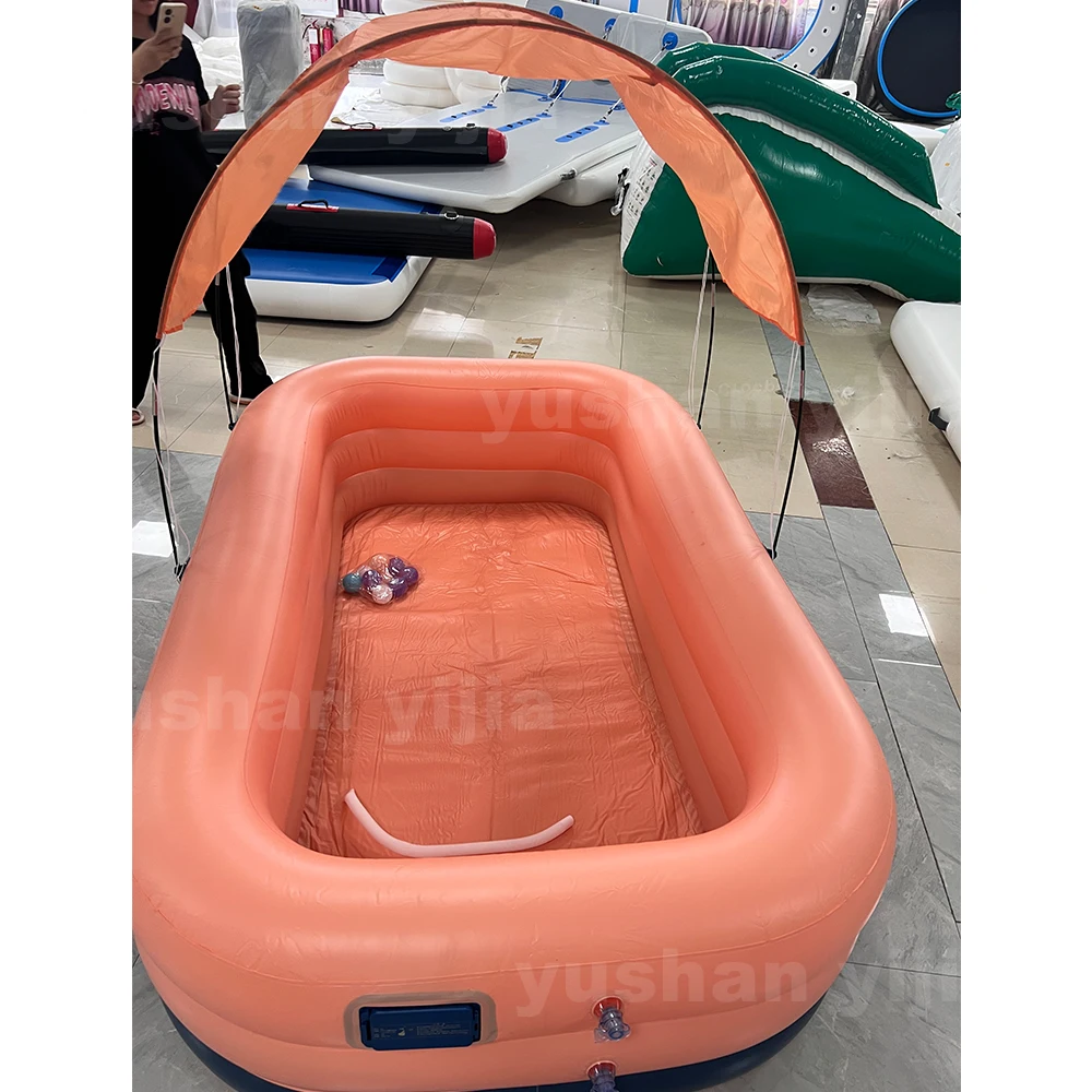 Factory Direct self inflating large inflatable swimming pool with sunshade