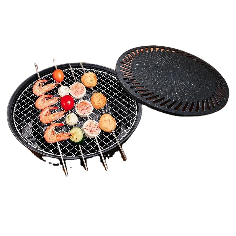 Korean-style Charcoal Grill Outdoor Portable Camping Picnic Non-stick Iron Bbq Grill