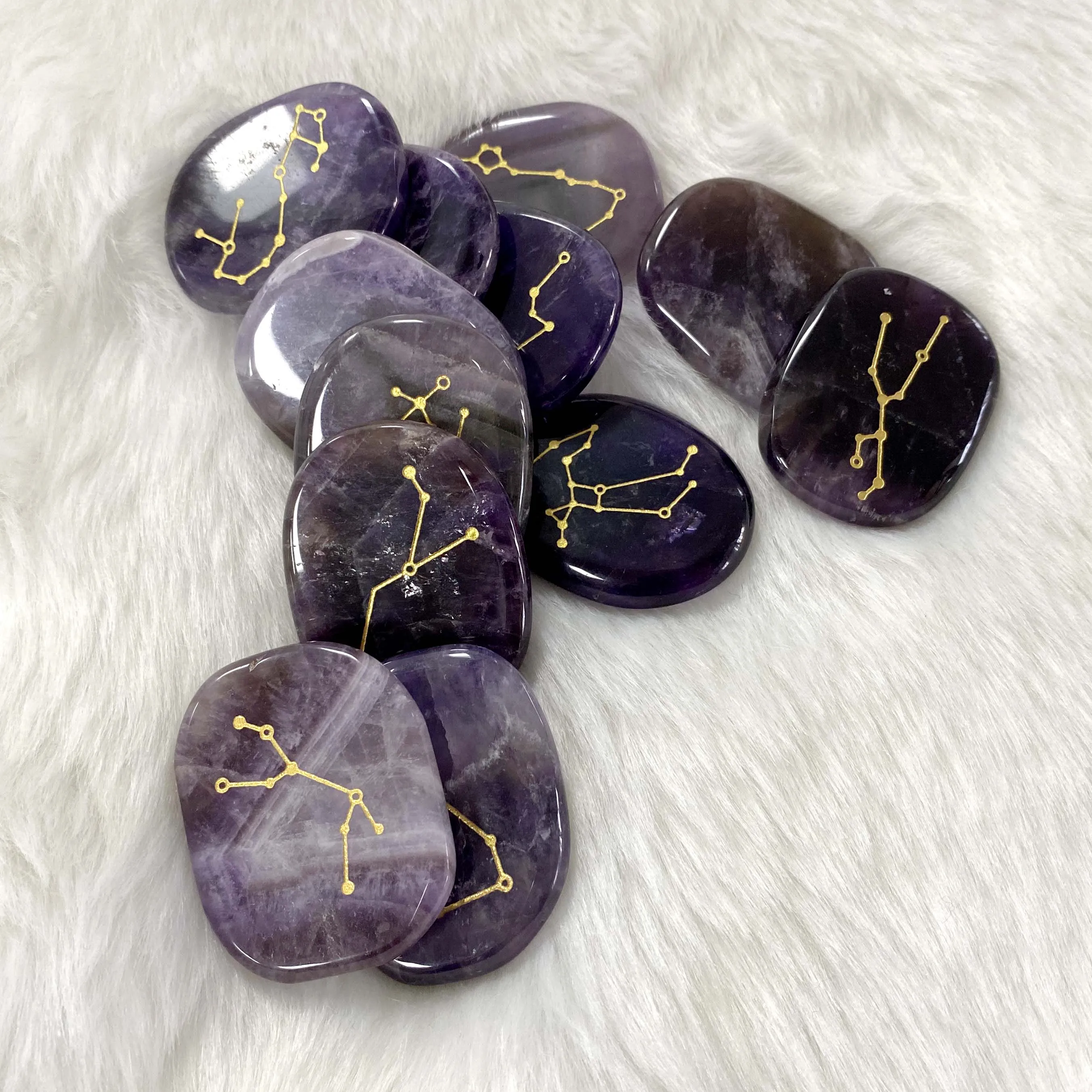Wholesale custom Amethyst Carved 12 constellation thin stone tablet
