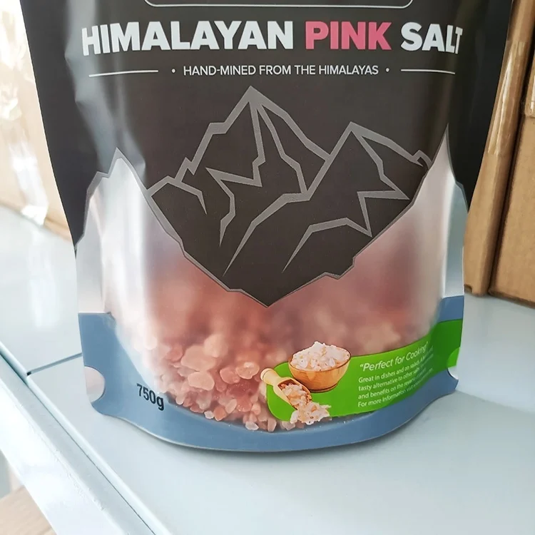 Customized printed logo plastic sea salt packaging pouch bag / stand up himalayan pink salt pouch with clear window