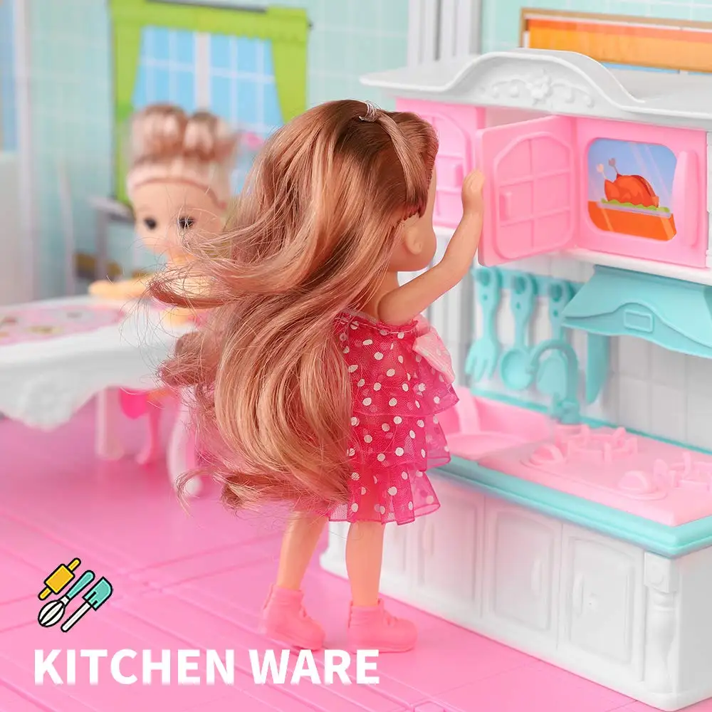 WANHUA modern wooden miniature doll house furniture toy wooden house for dolls