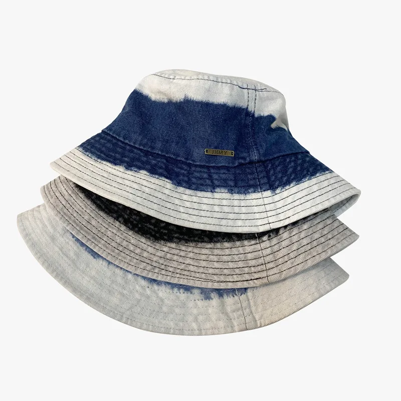 Japanese Designer Sunshade Denim Bucket Hat Gradient Color Washed Old Fisherman Hat
