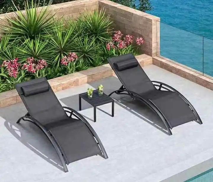 Outdoor Recliner 5 Position Adjustable with Headrest Patio Chaise Lounge Chairs Pool Outdoor Sun Bed