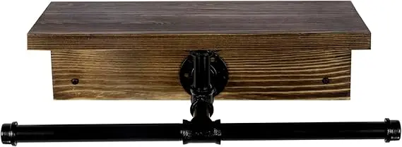 Wall Mounted Garment Rack with Top Rustic Burnt Solid Wood Shelf