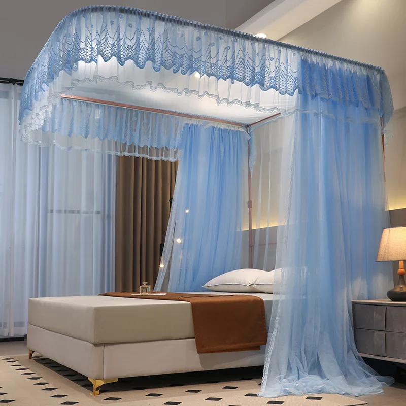 Mosquitero Princess Style Beautiful Lace Canopy Mesh Indoor Home Decoration Net King Queen Size Bed Square Shape Mosquito Net