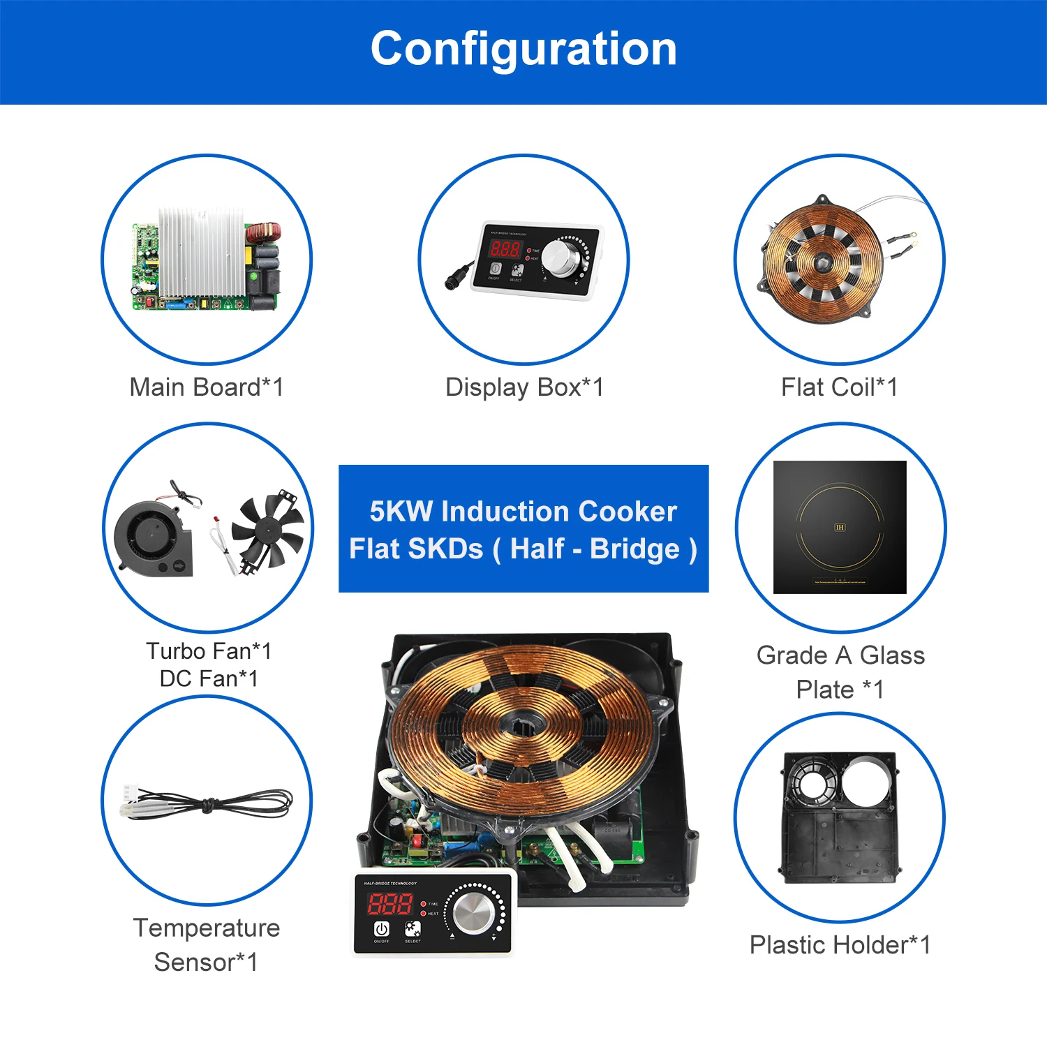 High Power 5kw Half Bridge UART Communication Electric Stove Pcb Board Set 5000w  Induction Cooker Skd Flat Heating Kit Parts