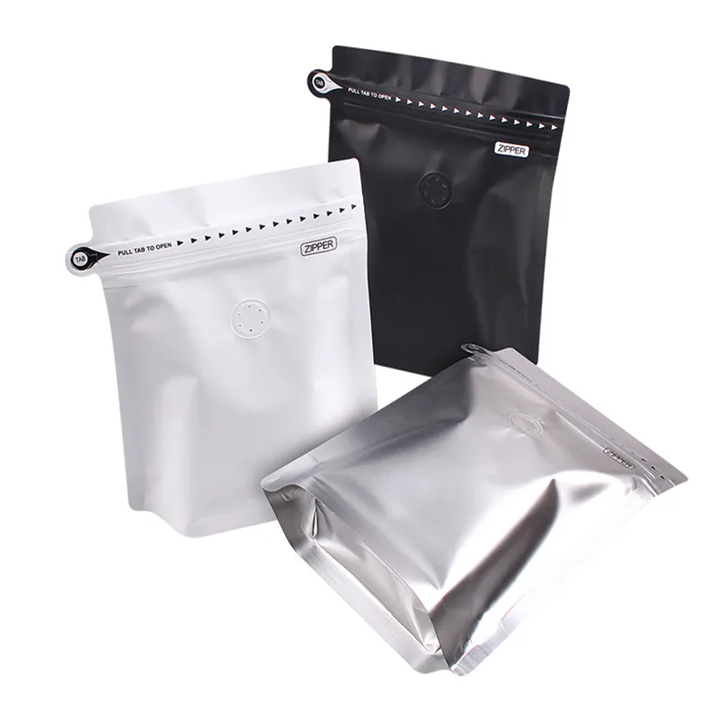 wholesale 250g 500g 1LB printing inside flat box bottom bolsa packaging custom coffee bean bag with valve and zipper