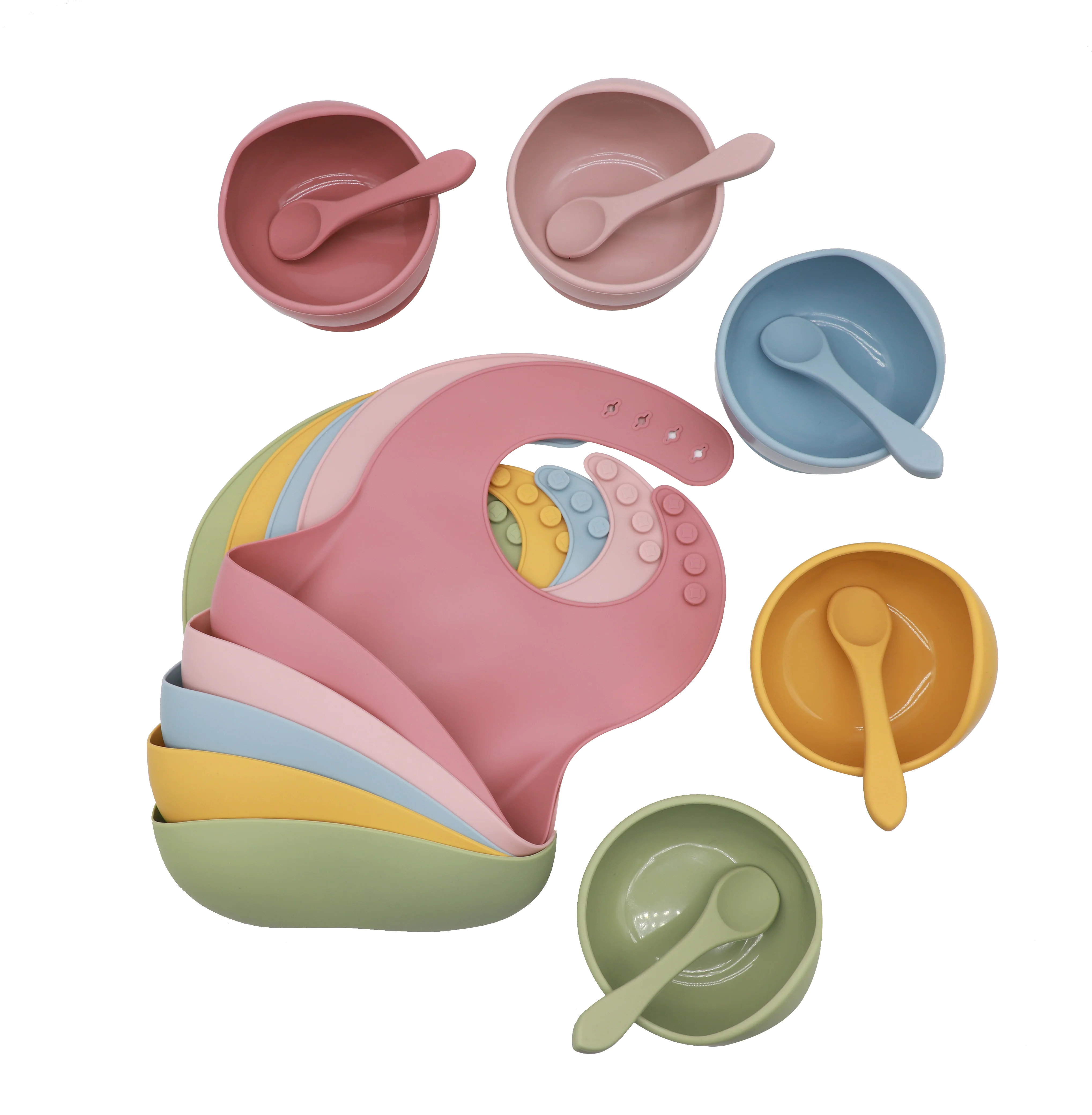 
 Набор из 3 предметов для детского кормления, силиконовая чашка, детская ложка, посуда для младенцев, нагрудник, детская тарелка, силиконовая детская посуда, набор  