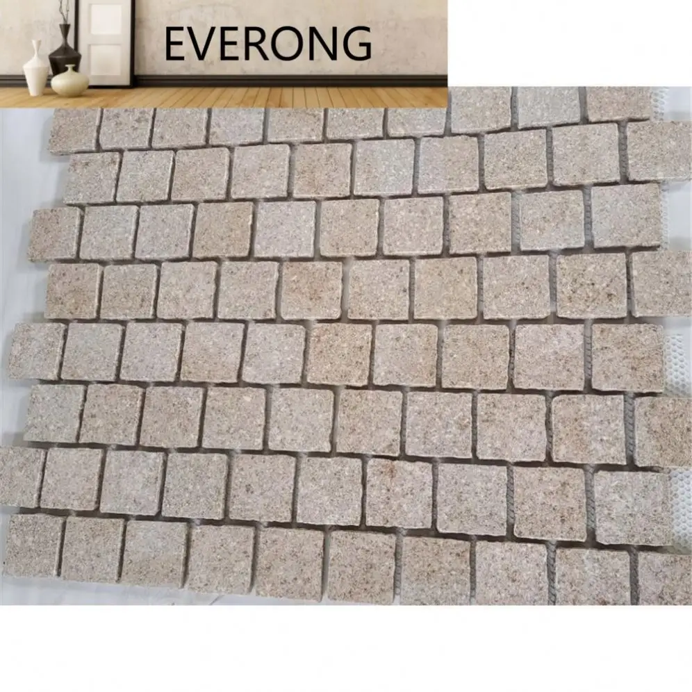 Cheap G682 Granite Cube Brick Pattern Flamed Surface Natural Split Edge Driveway Pavers Paving Stone Mesh Cobblestone