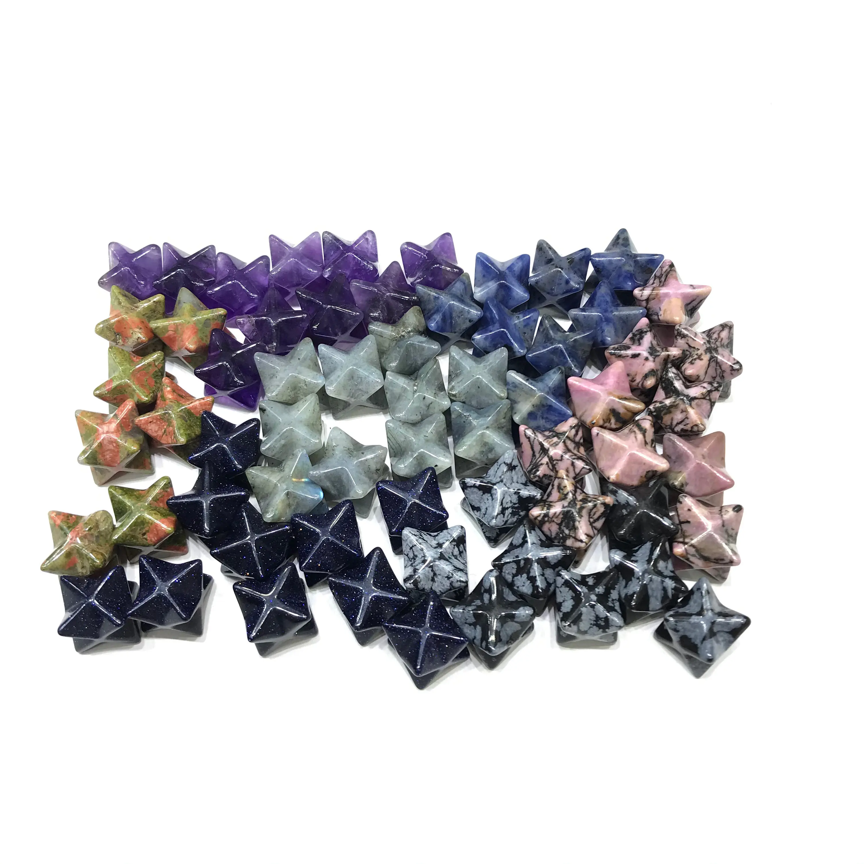 Natural High Quality Mini Rhodonite Unakite Crystal Merkaba Anise Star For Pendant Decoration