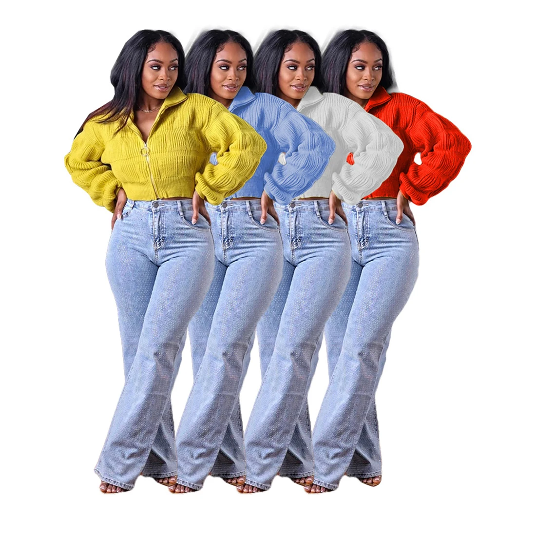 Wholesale Sweet Woman Clothes Winter Loose Lantern Sleeve Crocheted Cardigan Knitted Sweater for Women 2023