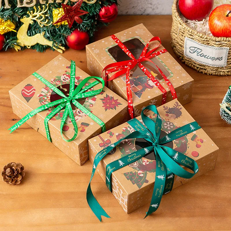 Hot Sale Custom Square Brown White Kraft Paper Christmas Cookie Gift Boxes Small Doughnut Bakery Packaging Boxes With Window