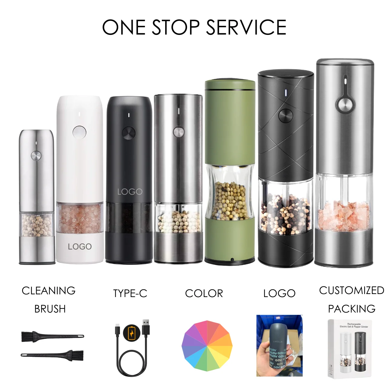 Kitchenware Stainless Steel Spice Grinder Automatic Rechargeable Mini Electric Salt And Pepper Grinder Set Pepper Mill Portable