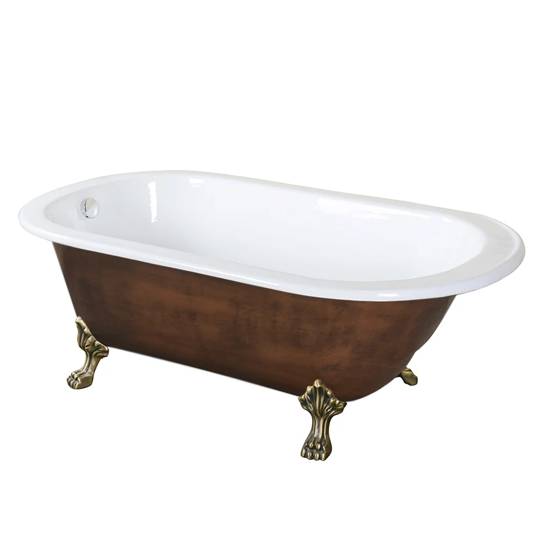 Cast Iron Freestanding Square Bath Tub Solid Enamel Surface Flat Rim Bathtub On Lion Paw Feet