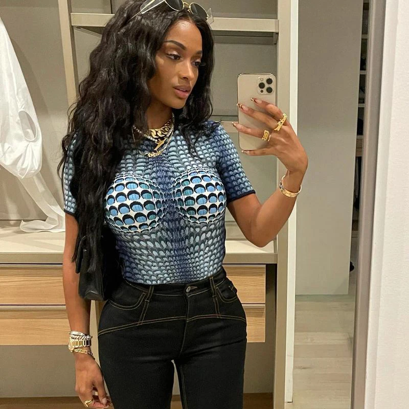 Lagerfe Print Short Sleeve Bodycon T-Shirt Women 2021 Summer New Fashion Ladies Harajuku Baby Tee Wholesale Girl T Shirt Y2K Top