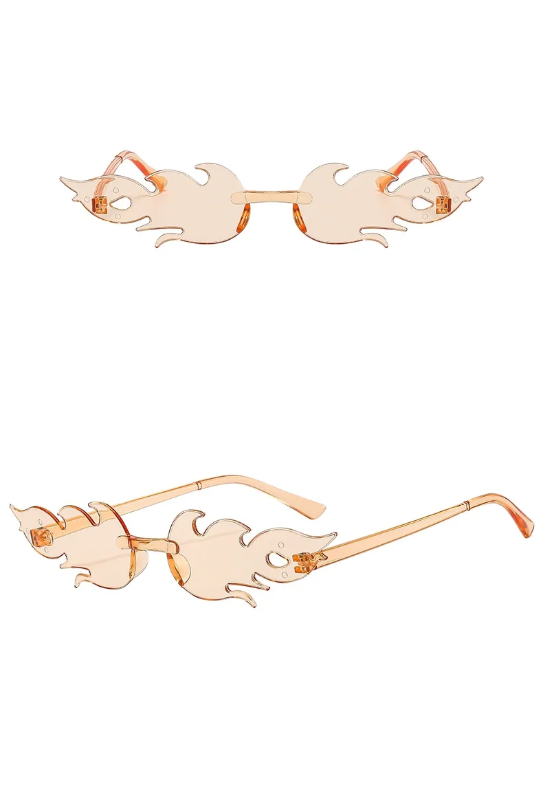 New European and American personalized flame shaped sunglasses, colorful ocean pieces frameless sunglasses, cross-border trendy