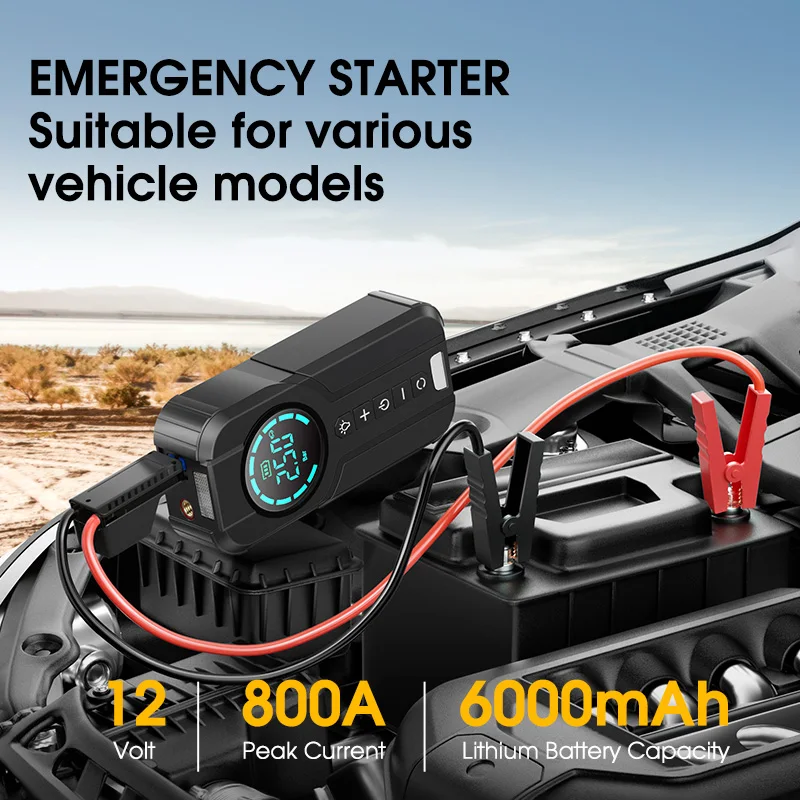 Tyre Inflator Jump Starter for Car Accessories 12V DC Auto 8000mah Battery With LED Light