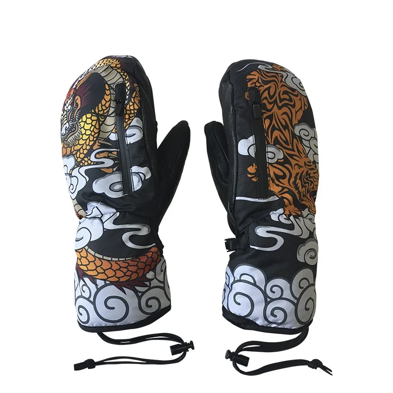 -40F Fashion Women Men Ski Gloves Winter Leather Warm Waterproof Goatskin Unisex Snowboard 3M Gloves for Skiing Mittens