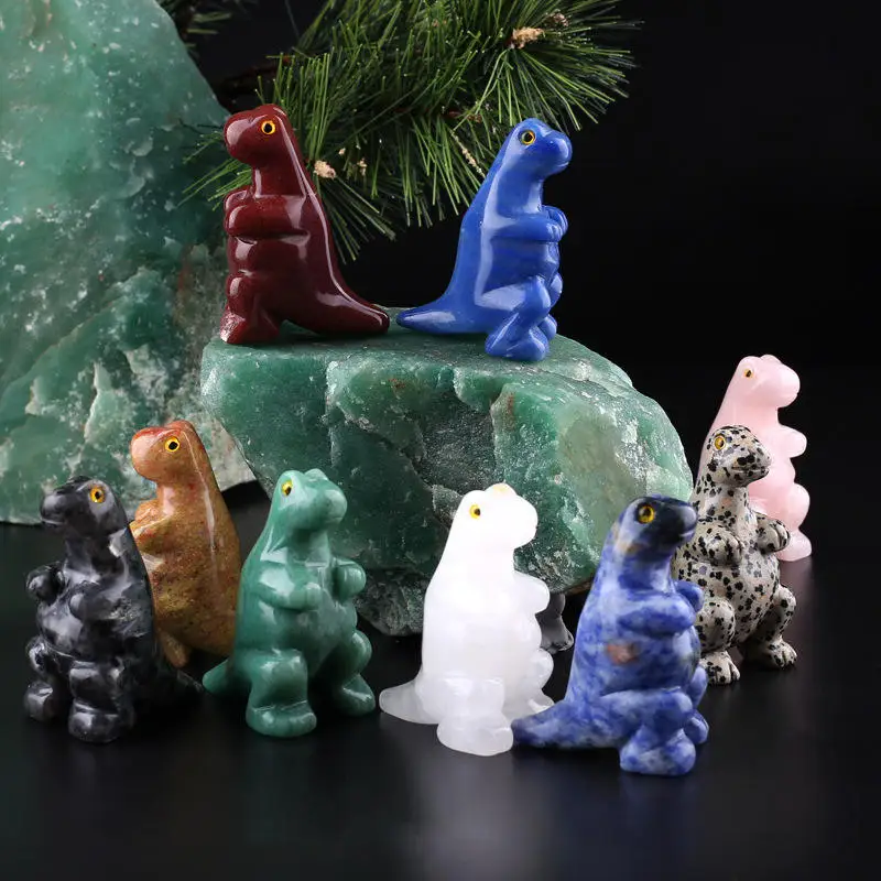 1.5 Inch Crystal Tumble Stones Dinosaur Figurine Hand Carved Pocket Dinosaur Statue Stone Sculpture Natural Crystal Stone