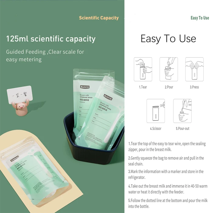 High Quality Breastfeeding Accessories Freezing Milk 180ml 200ml Disposable PC Breastmilk Storage Bags