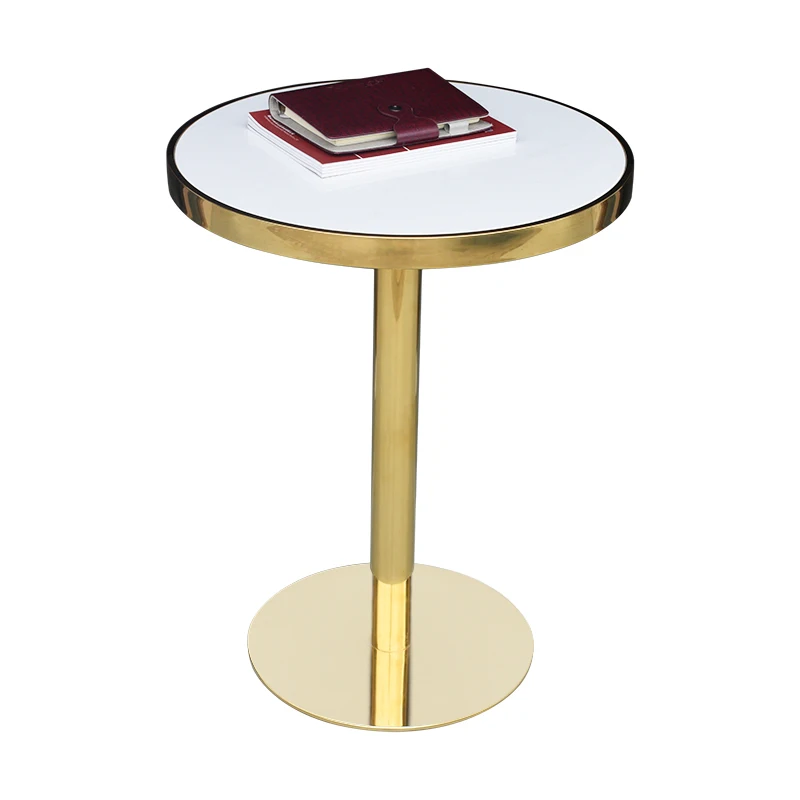 Simple Style Home Furniture Dining Table Gold Base Stainless Steel Round Marble Nordic Design Luxury White Metal Modern D400mm