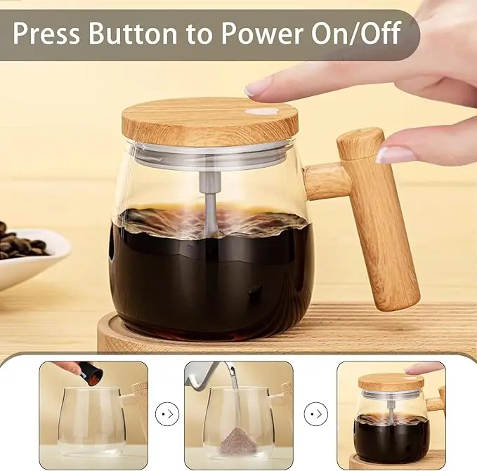 Self Stirring Mug Electric Glass Mixing Cup with Handle & Lid Self Stirring Coffee Mug High Speed Automatic Stirring Cup