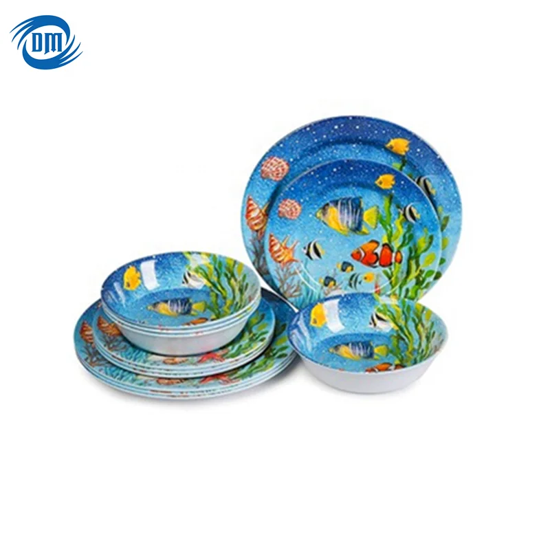 Dinnerware Sea World Print Melamine Dinner Set For 4 People Camping