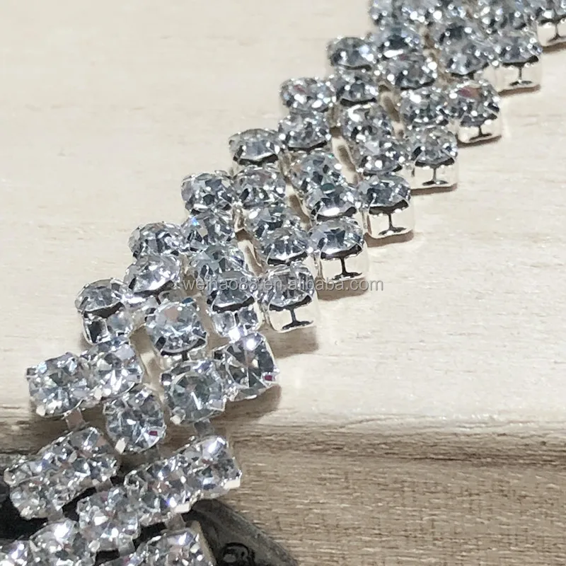 Silver color crystal chains wedding bridal sash belt trimmings for dresses  Jewelry crystal lace tape for garment and bag.