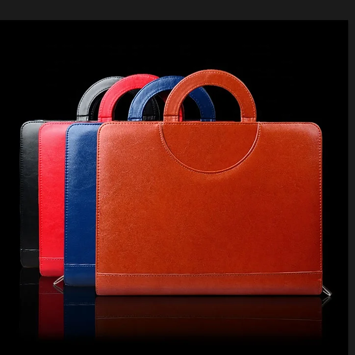 Wholesale PU Folder A4 Leather Binder Portfolio With Handle and Calculator Custom Executive Zippered PU Leather A4 Padfolio