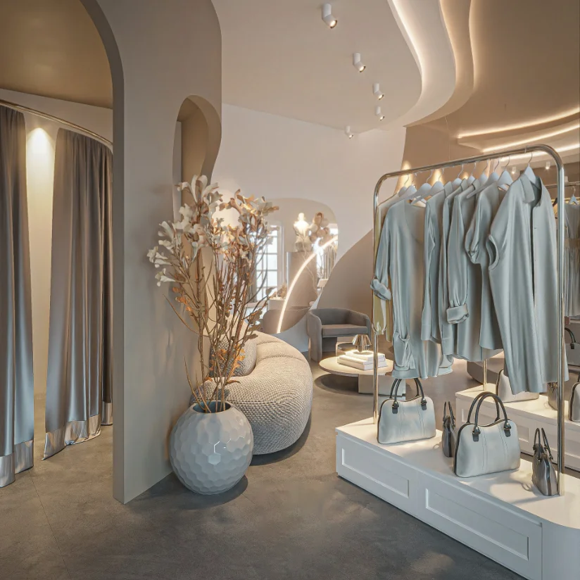Cream Clothing Store Furniture Garment Display Women Clothing Shop Interior Design Furniture Designed for Clothing Store