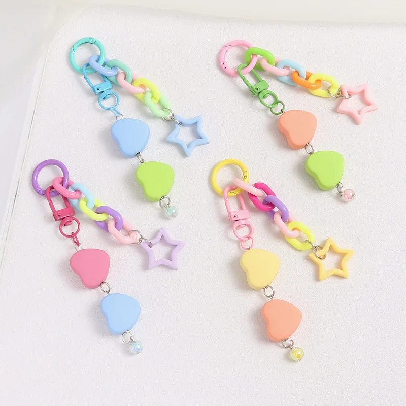 Fashion lovely schoolbag charm accessories heart key rings Love pendant key chains pendant Color Acrylic chain heart Keychain