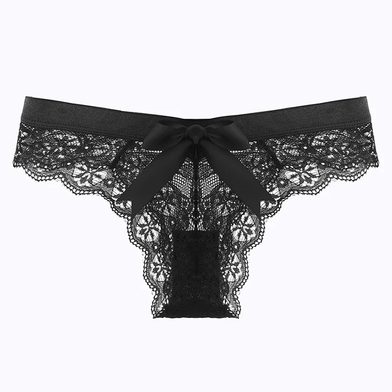 Ladies transparent comfortable breathable briefs cotton crotch girl Bow low waist lace women panties