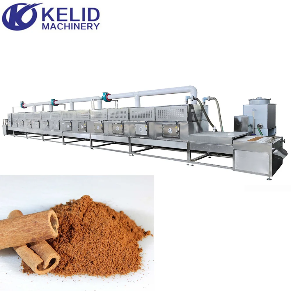 PLC Control Belt Type Microwave Chia Seed Sterilizer Spices Cinnamon Chips Powder Sterilizing Machine