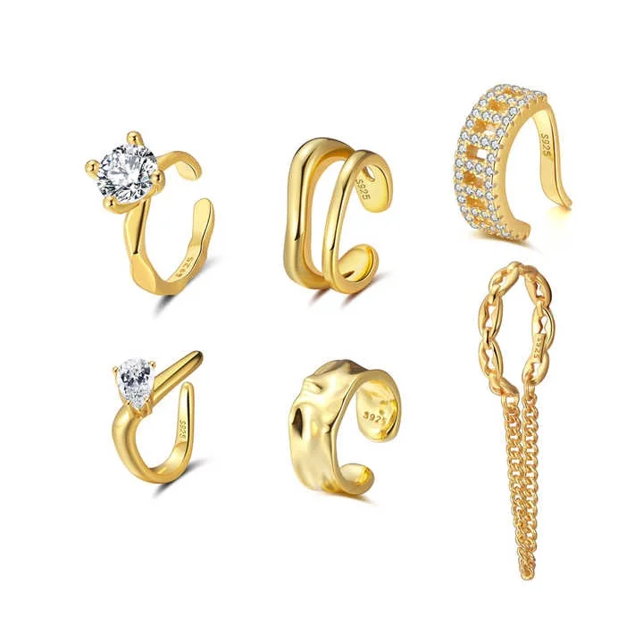 925 Sterling Silver Dainty clip-on earring 18k Gold Plated Ear Clip Waterproof Non Pierced Ear Cuff Earrings For Women
